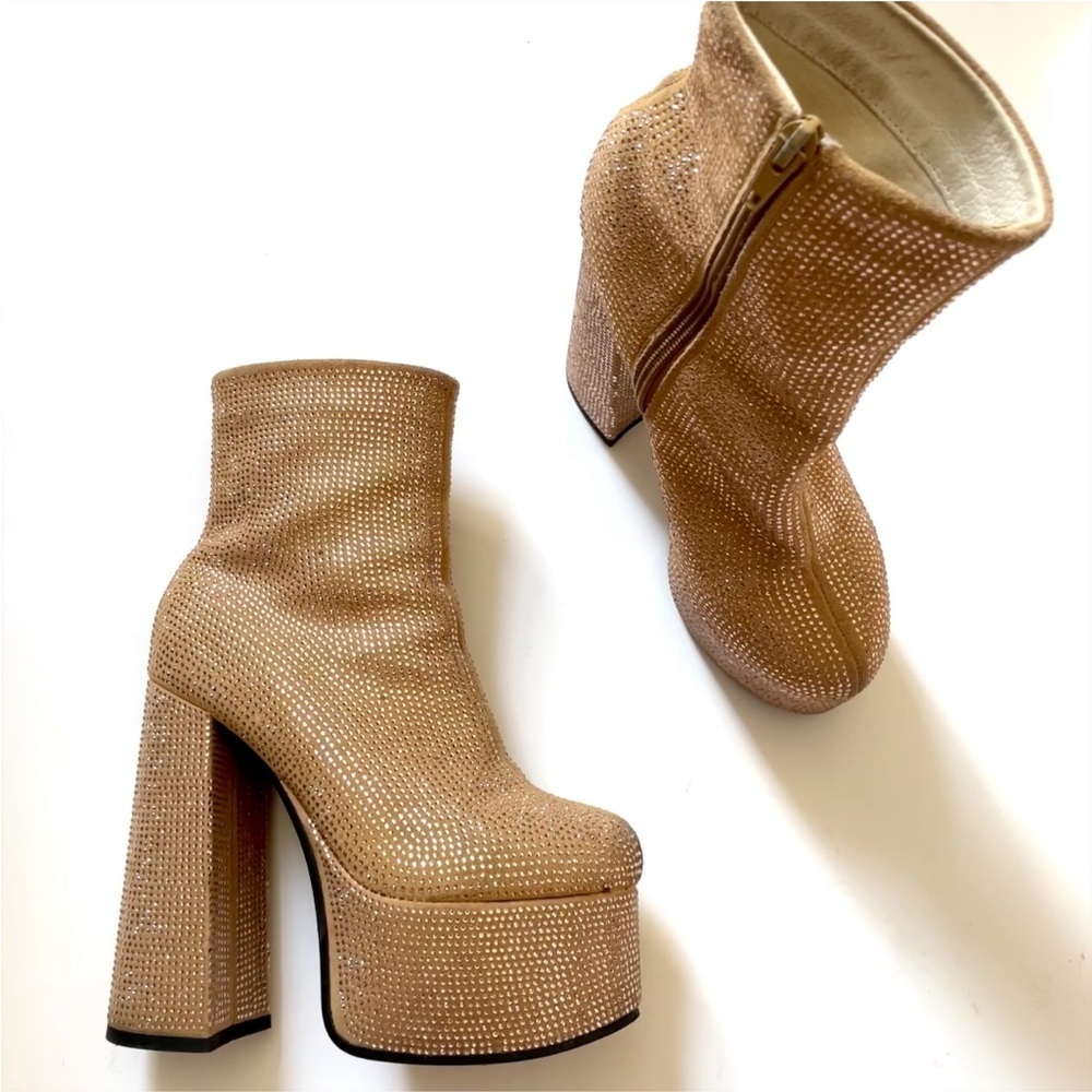 Gold Rhinestone Platform High Heels - Picture 4 of 14